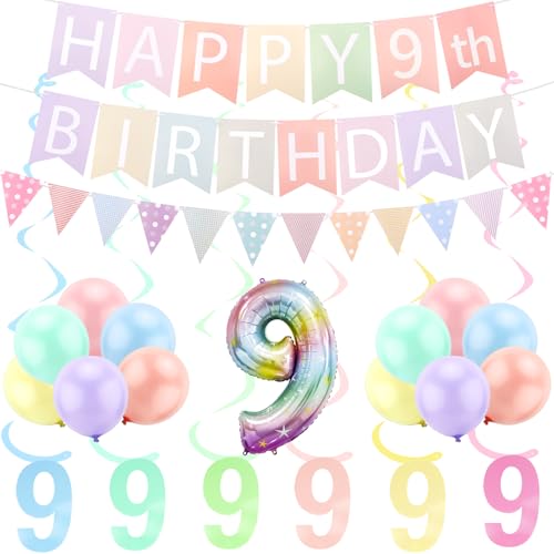 FASOTY 9. Geburtstag Dekorationen für Mädchen Pastell Macaron Nummer 9 Ballon vorbespannt Pastell Happy 9th Birthday Banner und Tringle Flag 9 Jahre alte Mädchen Party Dekorationen Supplies FASOTY 9. Geburtstag Dekorationen für Mädchen Pastell Macaron Nummer 9 Ballon vorbespannt Pastell Happy 9th Birthday Banner und Tringle Flag 9 Jahre alte Mädchen Party Dekorationen Supplies von FASOTY