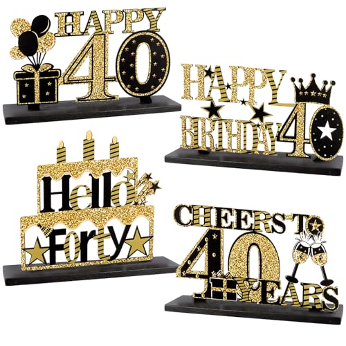 FASOTY Tischdekorationen zum 40. Geburtstag für Männer und Frauen, 4 Stück, Schwarz / Gold, Holz-Tischaufsätze, Dekoration für 40. Geburtstag FASOTY Tischdekorationen zum 40. Geburtstag für Männer und Frauen, 4 Stück, Schwarz / Gold, Holz-Tischaufsätze, Dekoration für 40. Geburtstag von FASOTY