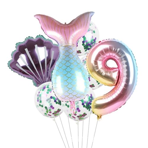 Meerjungfrau Geburtstagsdekorationen Luftballons | Meerjungfrau Luftballons Geburtstagsdekoration,Kleine Meerjungfrau-Party-Folienballon, Meerjungfrauenschwanz-Luftballons 7 Stück, Partyzubehör Fassme von FASSME