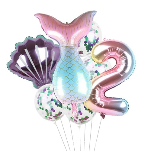 Meerjungfrau-Party-Ballon-Set | Geburtstagsdekoration Meerjungfrau Luftballons | Kleine Meerjungfrau-Party-Folienballon, Meerjungfrauenschwanz-Luftballons 7 Stück, Partyzubehör für Mädchen Fassme von FASSME