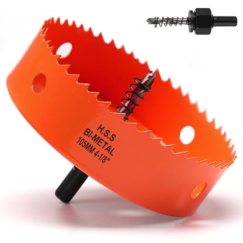 Lochsäge 105mm Orange, Schnellarbeitsstahl HSS M42 Bi-Metall Lochsäge holz, Lochfräser mit Sechskant Schaft und Bohrer mit 35mm Schnitttiefe für holz, Trockenbau und Metallblech von FASTDEPLE