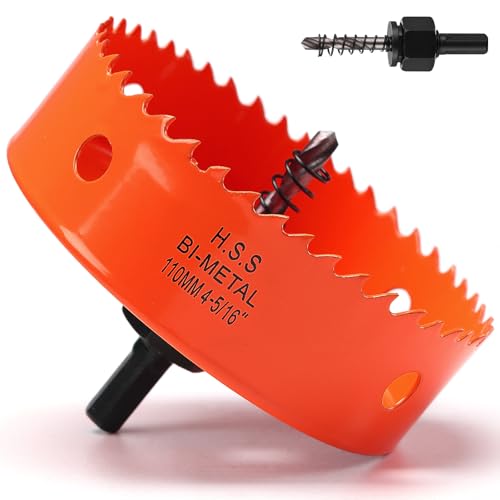 Lochsäge 110mm Orange, Schnellarbeitsstahl HSS M42 Bi-Metall Lochsäge holz, Lochfräser mit Sechskant Schaft und Bohrer mit 35mm Schnitttiefe für holz, Trockenbau und Metallblech von FASTDEPLE