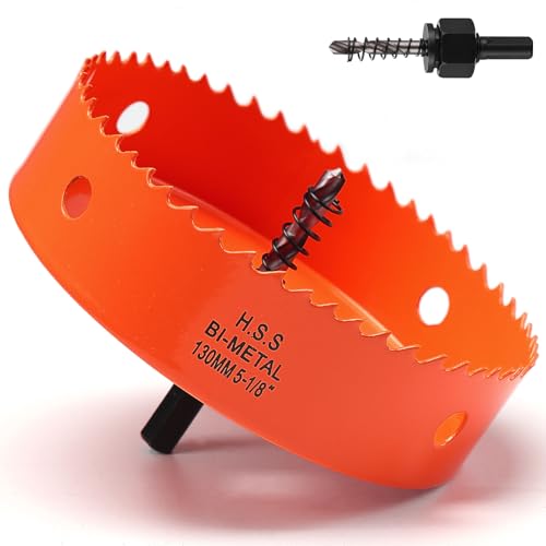 Lochsäge 130 mm, Lochsäge mit Bohrer für Holz, orangefarbener Bimetall-Lochschneider, glattes Schneiden für weiches Metall, Trockenbau und Kunststoff Lochsäge 130 mm, Lochsäge mit Bohrer für Holz, orangefarbener Bimetall-Lochschneider, glattes Schneiden für weiches Metall, Trockenbau und Kunststoff von FASTDEPLE