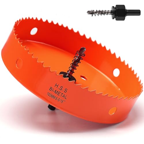 Lochsäge 160 mm, Lochsäge mit Bohrer für Holz, orangefarbener Bimetall-Lochschneider, glattes Schneiden für weiches Metall, Trockenbau und Kunststoff Lochsäge 160 mm, Lochsäge mit Bohrer für Holz, orangefarbener Bimetall-Lochschneider, glattes Schneiden für weiches Metall, Trockenbau und Kunststoff von FASTDEPLE