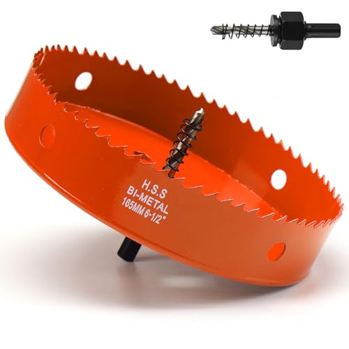 Lochsäge 165 mm, Lochsäge mit Bohrer für Holz, orangefarbener Bimetall-Lochschneider, glattes Schneiden für weiches Metall, Trockenbau und Kunststoff Lochsäge 165 mm, Lochsäge mit Bohrer für Holz, orangefarbener Bimetall-Lochschneider, glattes Schneiden für weiches Metall, Trockenbau und Kunststoff von FASTDEPLE