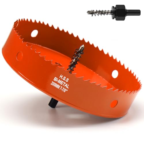 Lochsäge 200 mm, Lochsäge mit Bohrer für Holz, orangefarbener Bimetall-Lochschneider, glattes Schneiden für weiches Metall, Trockenbau und Kunststoff Lochsäge 200 mm, Lochsäge mit Bohrer für Holz, orangefarbener Bimetall-Lochschneider, glattes Schneiden für weiches Metall, Trockenbau und Kunststoff von FASTDEPLE
