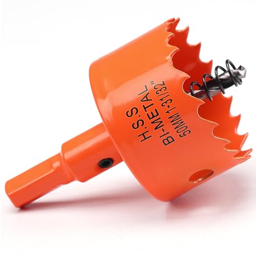 Lochsäge 50mm Orange, Schnellarbeitsstahl HSS M42 Bi-Metall Lochsäge holz, Lochfräser mit Sechskant Schaft und Bohrer mit 30mm Schnitttiefe für holz, Trockenbau und Metallblech von FASTDEPLE