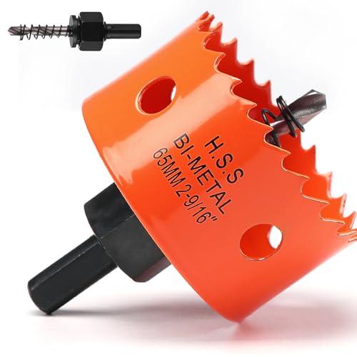Lochsäge 65mm Orange, Schnellarbeitsstahl HSS M42 Bi-Metall Lochsäge holz, Lochfräser mit Sechskant Schaft und Bohrer mit 35mm Schnitttiefe für holz, Trockenbau und Metallblech von FASTDEPLE
