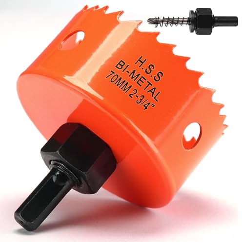 Lochsäge 70mm Orange, Schnellarbeitsstahl HSS M42 Bi-Metall Lochsäge holz, Lochfräser mit Sechskant Schaft und Bohrer mit 35mm Schnitttiefe für holz, Trockenbau und Metallblech von FASTDEPLE