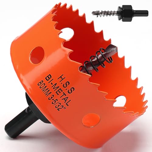 Lochsäge 80mm Orange, Schnellarbeitsstahl HSS M42 Bi-Metall Lochsäge holz, Lochfräser mit Sechskant Schaft und Bohrer mit 35mm Schnitttiefe für holz, Trockenbau und Metallblech von FASTDEPLE