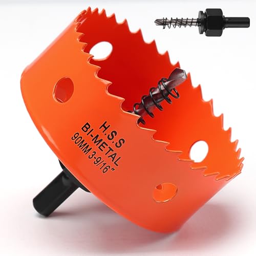 Lochsäge 90mm Orange, Schnellarbeitsstahl HSS M42 Bi-Metall Lochsäge holz, Lochfräser mit Sechskant Schaft und Bohrer mit 35mm Schnitttiefe für holz, Trockenbau und Metallblech Lochsäge 90mm Orange, Schnellarbeitsstahl HSS M42 Bi-Metall Lochsäge holz, Lochfräser mit Sechskant Schaft und Bohrer mit 35mm Schnitttiefe für holz, Trockenbau und Metallblech von FASTDEPLE