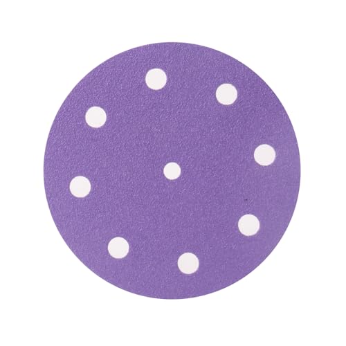 12,7 cm 9-Loch-Schleifscheiben, violett, Körnung 180, Keramik-Schleifscheiben, robuste Klettfolienscheiben, Schleifpapier für Exzenterschleifer, 50 Stück von FASTPLUS
