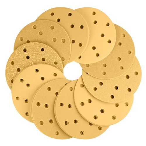 150 mm Schleifscheiben, 15,2 cm, 15 Loch, Klett-Schleifscheiben, 80, 120, 240, 400, 800, verschiedene Körnungen, Goldschleifpapier, 50 Stück, runde Keramik-Schleifpapierscheiben für Exzenterschleifer 150 mm Schleifscheiben, 15,2 cm, 15 Loch, Klett-Schleifscheiben, 80, 120, 240, 400, 800, verschiedene Körnungen, Goldschleifpapier, 50 Stück, runde Keramik-Schleifpapierscheiben für Exzenterschleifer von FASTPLUS