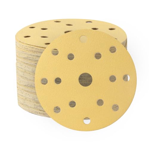 150 mm Schleifscheiben, 15,2 cm, 15 Löcher, Klett-Schleifpapier, Körnung 180, Goldschleifpapier, 50 runde Keramik-Schleifpapierscheiben für Exzenterschleifer 150 mm Schleifscheiben, 15,2 cm, 15 Löcher, Klett-Schleifpapier, Körnung 180, Goldschleifpapier, 50 runde Keramik-Schleifpapierscheiben für Exzenterschleifer von FASTPLUS