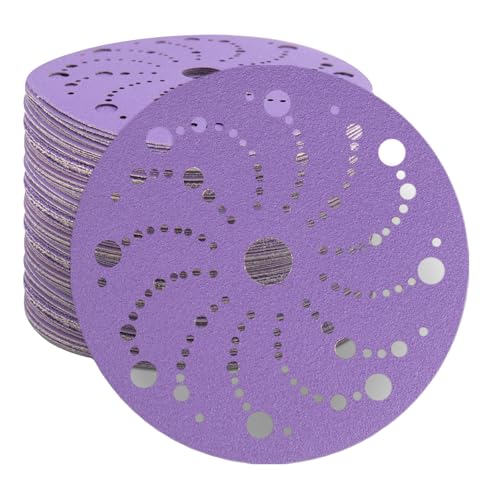 Mehrloch-Schleifscheiben, Körnung 600, Violett, Keramik-Schleifscheibe, Klettverschluss, 50 Stück, staubfreies Schleifpapier für Auto, Metall, Holz von FASTPLUS