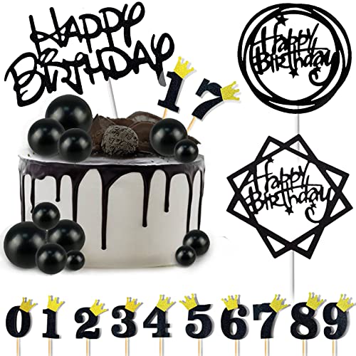 FATCAT 25 Stück Happy Birthday Tortendeko, Schwarzes Thema Tortendeko Geburtstag, Cake Toppers, Tortenaufleger für Geburtstagsfeiern Jeden Alters von FATCAT