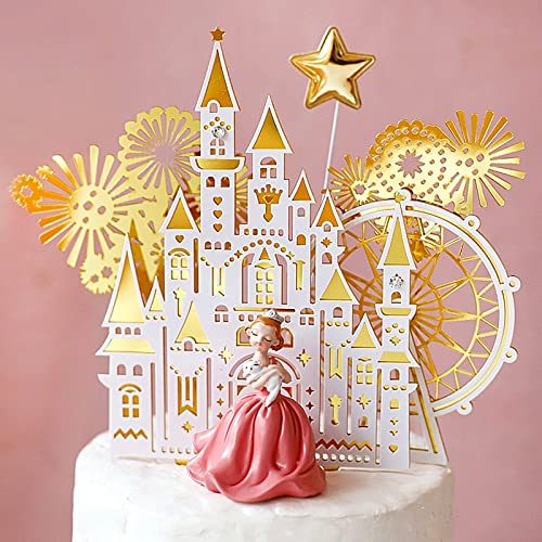 FATCAT Tortendeko Mädchen, Riesenrad Schloss kuchen deko, Goldrosa Prinzessin Tortendeko für Prinzessin Mottoparty/bride to bedeko/Babypart von FATCAT