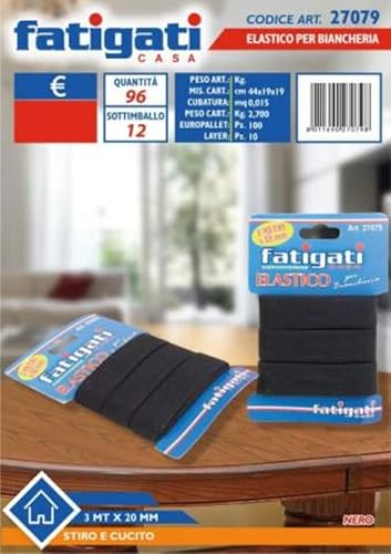 FATIGATI SRL L. Elastische Naht, schwarz, 3 m, 20 mm, 27079, Siehe Foto, Come von FATIGATI SRL