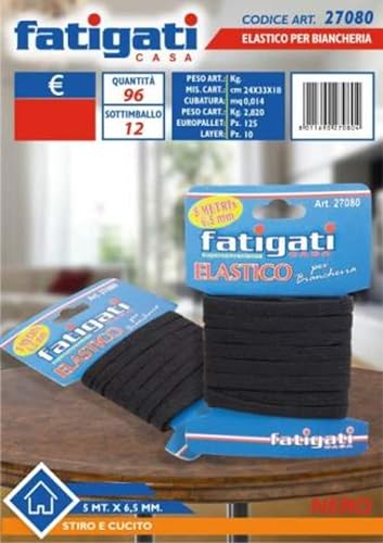 FATIGATI SRL L. Elastische Naht, schwarz, 5 m, 6,5 mm, 27080, Siehe Foto, Come von FATIGATI SRL