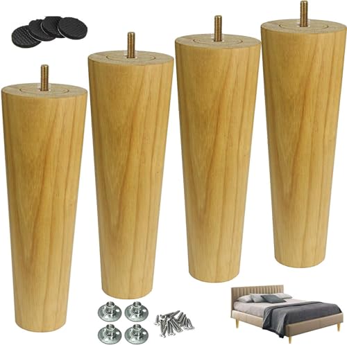 Möbelbeine aus Holz, 4 Stück, Massivholz-Möbelbeine, konische Ersatz-Bettfüße aus Holz, runde Sofafüße, Tischbeine aus Gummiholz, for Couch/Schrank/Ottomane/Loveseat, mit vorgebohrten Bolzen und Schra Möbelbeine aus Holz, 4 Stück, Massivholz-Möbelbeine, konische Ersatz-Bettfüße aus Holz, runde Sofafüße, Tischbeine aus Gummiholz, for Couch/Schrank/Ottomane/Loveseat, mit vorgebohrten Bolzen und Schra von FAVIYA