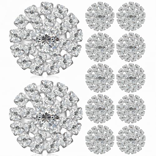 FAVOMOTO 12 Pcs Strass Verzierungen 19 mm Flache Rückseite Kristall Knopf Zubehör Silberne Strass Knöpfe Blumen Aufnäher steine Zum Aufnähen Knopf Band Bling DIY von FAVOMOTO