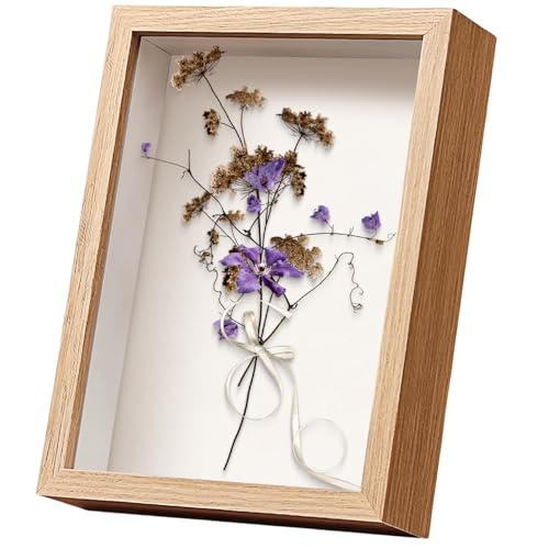 Bilderrahmen, 20,3 x 20,3 cm, Wand- und Tischschattenbox zum Basteln, quadratisch, stehend und hängend, für Medaillen, Blumen, mit Passepartout, Holz, 432 x 3 cm tief von FAVORTALK