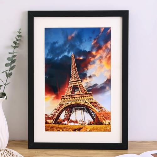 Bilderrahmen Fotorahmen 17,8 x 12,7 cm, schwarzer Fotorahmen zum Aufstellen und Aufhängen, Bilderrahmen mit Passepartout für Wand und Tisch, Holz, Schwarz 435 von FAVORTALK