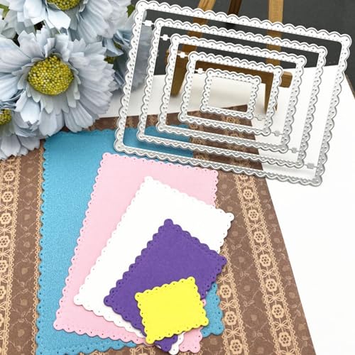 FAWENUCY Scrapbooking-Stanzformen, Schichtrahmen, Metall-Stanzformen für Kartenherstellung, Papierbastel-Stanzschablone, Hintergrundprägeschablonen, DIY-Album-Dekor (Spitzenrahmen, 13,3 x 9,5 cm) von FAWENUCY