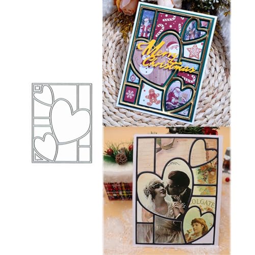 FAWENUCY Scrapbooking-Stanzformen, rechteckiger Rahmen, Metall-Stanzformen für Kartenherstellung, Papierbastel-Stanzschablone, Hintergrundprägeschablonen, DIY-Album-Dekor (Herzrahmen, 14 x 10,5 cm) von FAWENUCY