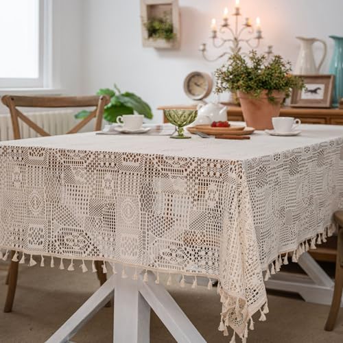 FAWFCJD Gehäkelte Tischdecke, Tischdecke Aus Baumwollspitze, Rechteckige Tischdecke, Beige, Gehäkelte Tischdecken Aus Baumwolle, Vintage-Tischdecken, Tischdecke for Hochzeit(150 * 350cm) von FAWFCJD