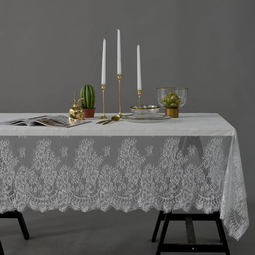 Spitzentischdecke, Weiße Tischdecken, Rechteckig, Hochzeitstischdecke, Weihnachtstischdecke, Leinentischdecken, Rechteckig, Klassischer Spitzenstoff For Hochzeit, Geburtstag, Party(145*180cm) von FAWFCJD