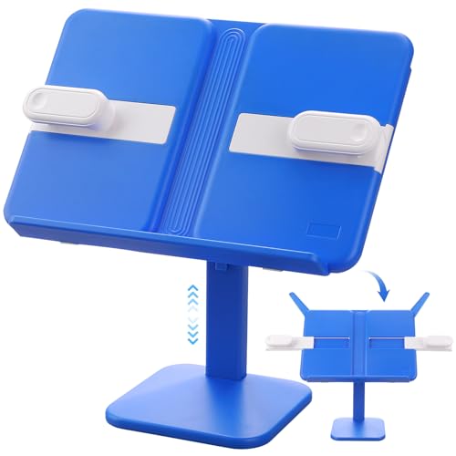 Verstellbarer Buchständer, Lesehalter, faltbarer Buchständer mit Seitenclips, Kunststoff-Bücherregal für Schreibtischablage, Schreibtisch, Rezepte, Lehrbuch, Musik, Kindergeschenk (Blau, verstellbarer Verstellbarer Buchständer, Lesehalter, faltbarer Buchständer mit Seitenclips, Kunststoff-Bücherregal für Schreibtischablage, Schreibtisch, Rezepte, Lehrbuch, Musik, Kindergeschenk (Blau, verstellbarer von FAYYGYH