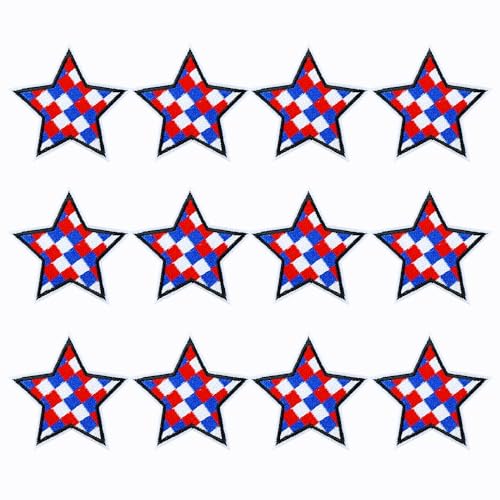 FAZHBARY 12 Stück Stern-Aufnäher, karierter Stern, zum Aufbügeln, patriotische Stickerei-Applikation für dekorative Hüte, Taschen, Kleidung FAZHBARY 12 Stück Stern-Aufnäher, karierter Stern, zum Aufbügeln, patriotische Stickerei-Applikation für dekorative Hüte, Taschen, Kleidung von FAZHBARY
