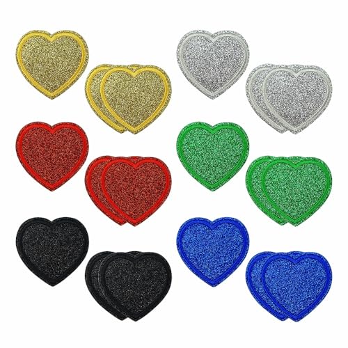 FAZHBARY 18 Stück Herz-Aufnäher mit Glitzer-Herz, zum Aufbügeln, Applikation, Stickerei-Flicken für Kleidung, dekorativ FAZHBARY 18 Stück Herz-Aufnäher mit Glitzer-Herz, zum Aufbügeln, Applikation, Stickerei-Flicken für Kleidung, dekorativ von FAZHBARY