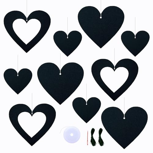 FAZHBARY 30 Stück Schwarze Herz-Ornamente aus Filz, herzförmige Ornamente, Großpackung, hängende Schwarze Herz-Dekorationen für Gothic-Bachelorette-Dekoration FAZHBARY 30 Stück Schwarze Herz-Ornamente aus Filz, herzförmige Ornamente, Großpackung, hängende Schwarze Herz-Dekorationen für Gothic-Bachelorette-Dekoration von FAZHBARY