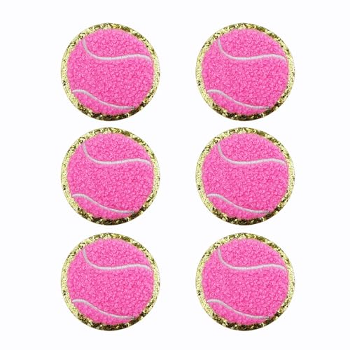 FAZHBARY 6 Stück rosa Tennisball-Aufnäher, Chenille-Patch, goldene Kanten, Tennisball-Aufnäher, Tennis-Applikation für selbstgemachte dekorative Kleidung von FAZHBARY