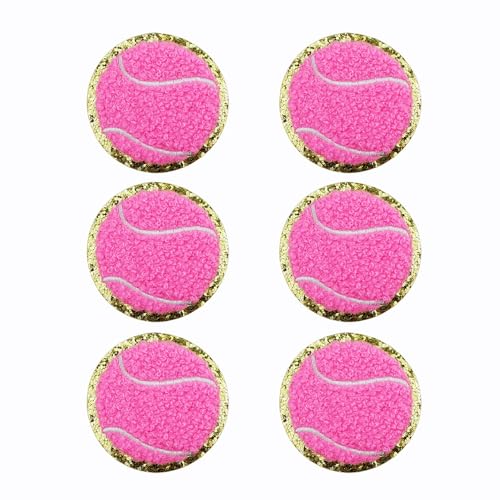 FAZHBARY 6 Stück rosa Tennisball-Aufnäher, Chenille-Patch, goldene Kanten, Tennisball-Aufnäher, Tennis-Applikation für selbstgemachte dekorative Kleidung von FAZHBARY
