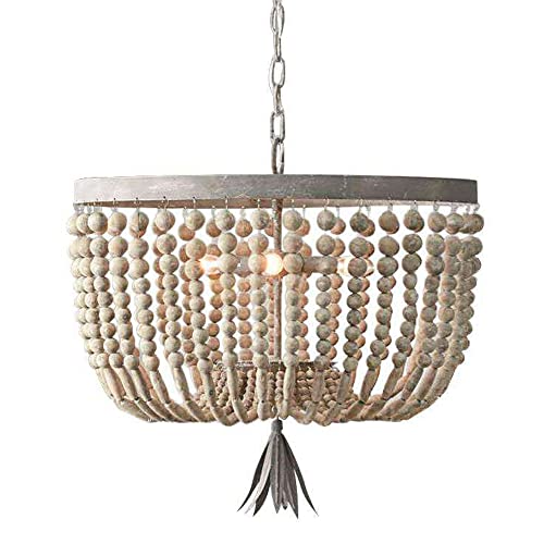 FAZRPIP Weiße Holzperlen-Pendelleuchte, Bauernhaus, moderner Kronleuchter, böhmisches Loft, französische Landschaft, antikes Licht, Kronleuchter, Deckenlampe für Esszimmer, Schlafzimmer, Wohnzimmer FAZRPIP Weiße Holzperlen-Pendelleuchte, Bauernhaus, moderner Kronleuchter, böhmisches Loft, französische Landschaft, antikes Licht, Kronleuchter, Deckenlampe für Esszimmer, Schlafzimmer, Wohnzimmer von FAZRPIP