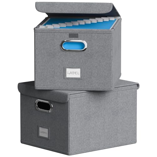 FAikhom Aktenbox mit Deckel, hängende Aufbewahrungsbox mit Metallschieber für Briefe, Dokumente, Büro, Zuhause, Abheftsystem (39,4 x 34,5 x 27,4 cm, grau) von FAikhom