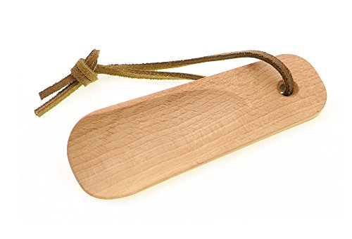 Schuhlöffel KURZ aus Buchenholz - handlicher Schuhanzieher mit Lederband, durch seine Größe passt er auch in kleine Taschen für unterwegs oder auf Reisen, Maße: 115 x 40 mm, hergestellt in Deutschland von FBA