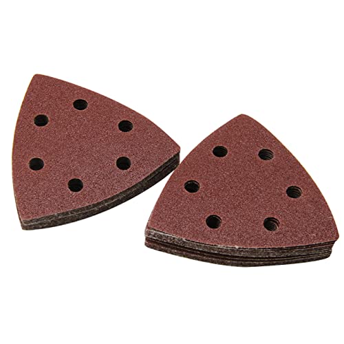 FBANULPEX Dreiecks-Schleifblätter, Dreiecks-Schleifpads 100 Stück Schleifpapier, dreieckige Schleifblätter, 90 x 90 mm, 6 Löcher, Aluminiumoxid, Klett-Schleifscheibe for Schleifen von Holz(60) von FBANULPEX