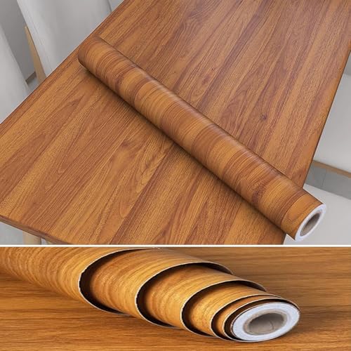 FBANULPEX Holzmaserungs-Bodenband, Selbstklebende Tapete Wasserfester PVC-Möbelaufkleber for Schutz von Tisch und Wänden, einfach anzubringende dekorative Vinyl-Tapete(Teak,120x300cm) von FBANULPEX