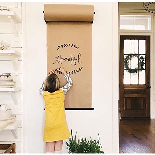 FBANULPEX Kraftpapier-Spenderhalter, Metzgerpapierhalter for Doodle-Zeichenbrett, Wanddekoration/Kunst-Wandhalterung, Kraftpapierrolle inklusive, Schwarze Stahlhalterung(97cm/38inch) von FBANULPEX