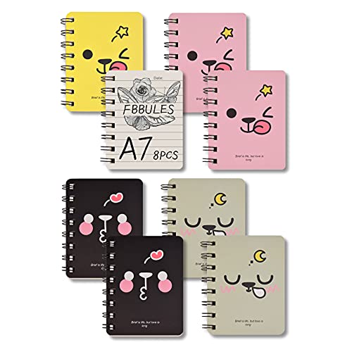FBBULES A7 Mini Spiral Notebook 8 Stück Notizblöcke Tragbare Pocket Memo Pads Mit Niedlichen Cartoon Pattern Scratch Pads 160 Seiten / 80 Blätter Liniertes Papier 8x10.5cm/3.14x4.13inch von FBBULES