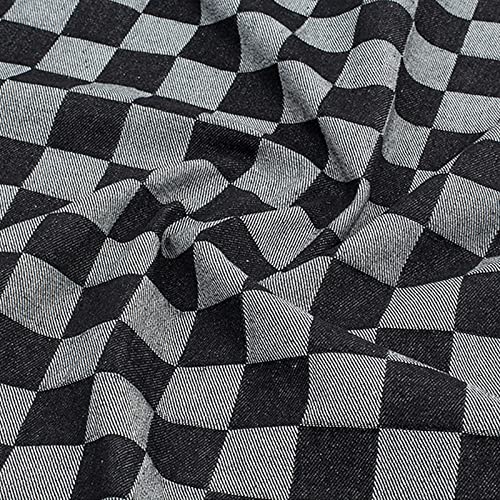 Jeansstoff, weicher Stoff mit Karomuster, 95% Baumwolle und 5% Polyester, gewaPolyester, gewaschenes Material zum Nähen von Jeans, T-Shirts, Mänteln, Kleidern und Kleidung (Farbe: Schwarz) von FBHappiness