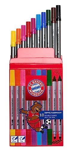 FC Bayern München Doppelfasermaler 10er Set Farbstift zwei Spitzen Stift Filzstift - Plus gratis 1 x FCB Autogrammkarte unserer Wahl von FC Bayern München