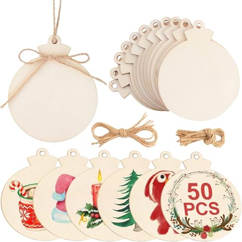 FCDECOR 100 Stück Weihnachts-Holzornamente, unlackiert, DIY-Weihnachtsbasteln für Kinder, Holzscheiben, Bastelbedarf für Mädchen und Erwachsene, Weihnachtsschmuck, Urlaubsdekoration, 4,9 cm von FCDECOR
