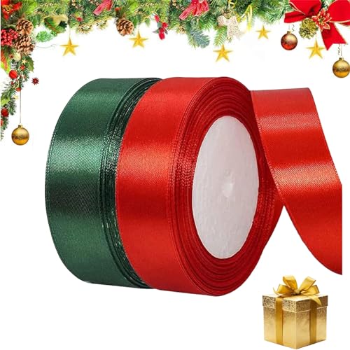 FCSNJH 2-Rollen Geschenkband Weihnachten, Schleifenband, Dekoband Breit, Weihnachtsband Rot und Grün, 2.5cm x 20m von FCSNJH