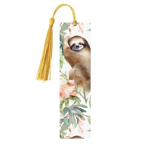 Aquarell-Lesezeichen mit Faultier, Holz-Lesezeichen für Buchliebhaber, handgefertigtes Holz-Lesezeichen mit Quaste, Lesezeichen, Ornament, Geschenkanhänger, Etiketten für Basteldekorationen Aquarell-Lesezeichen mit Faultier, Holz-Lesezeichen für Buchliebhaber, handgefertigtes Holz-Lesezeichen mit Quaste, Lesezeichen, Ornament, Geschenkanhänger, Etiketten für Basteldekorationen von FCTVASDM