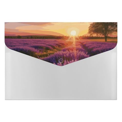 Aktenordner aus Kunststoff, Lavendel, Wiese bei Sonnenuntergang, Frühling, bedruckt, Briefgröße, tragbare Ordner, Organizer für Büro von FCTVSKLN